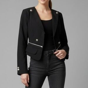 Liz Banks Black Cropped Military Blazer Size M Silver Zip